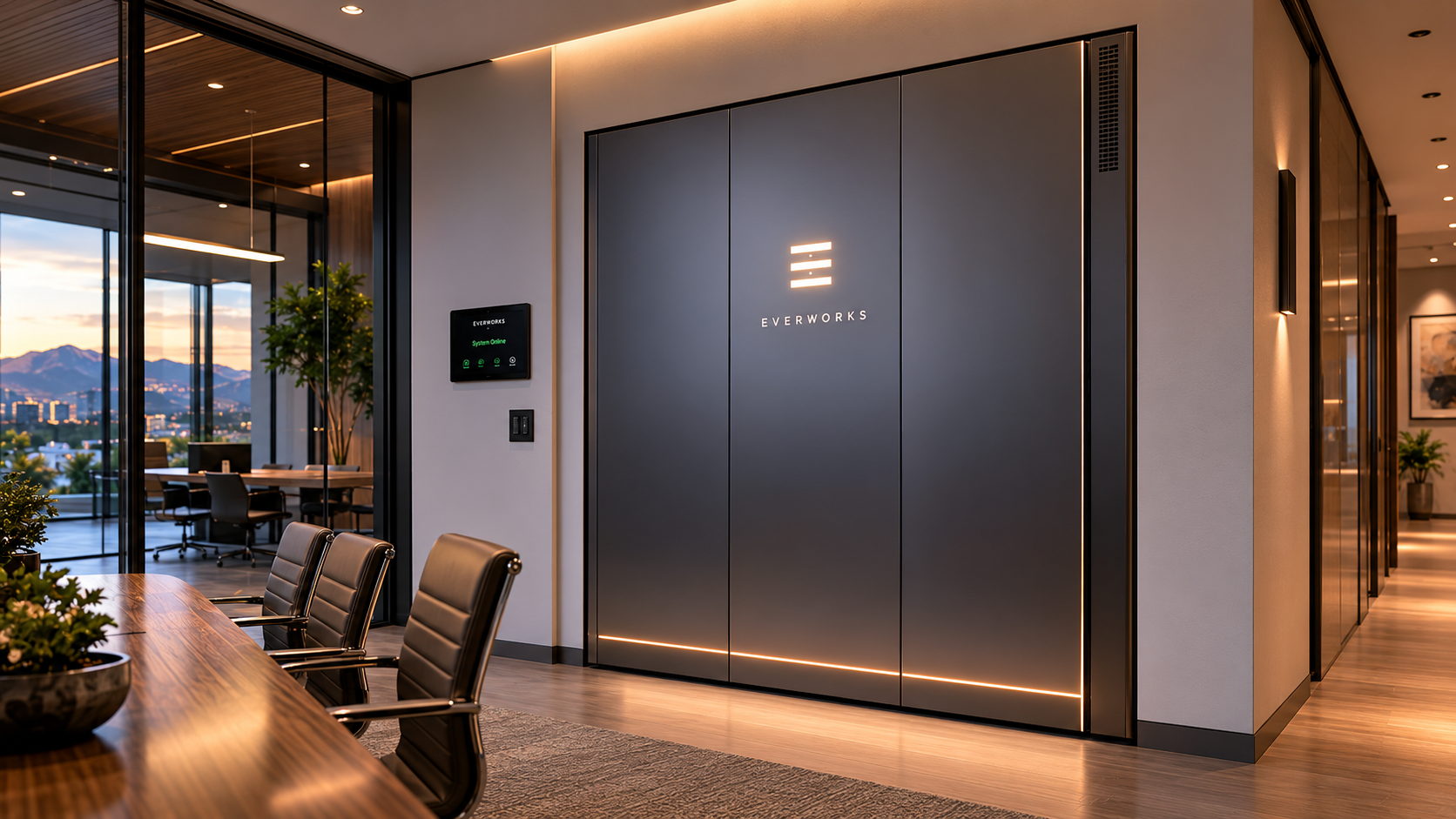 EverWorks AI infrastructure shown in a premium conference room environment